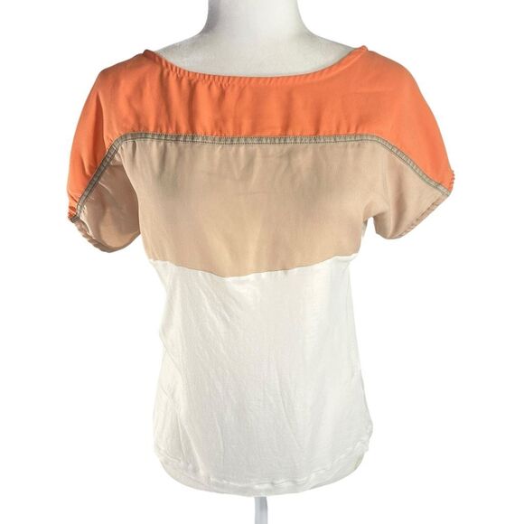 Massimo Dutti Coral Color Block Cotton Cream Beige Soft Top Medium Short Sleeve - Picture 1 of 8